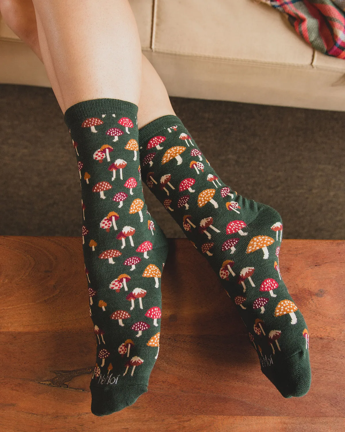 Mushroom Field Bamboo Blend Crew Sock sold by MeMoi product image thumbnail 2