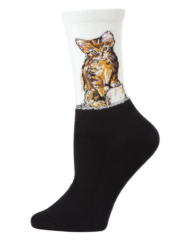 Women's Kitten Limited Edition Art Cotton Blend Crew Sock sold by MeMoi