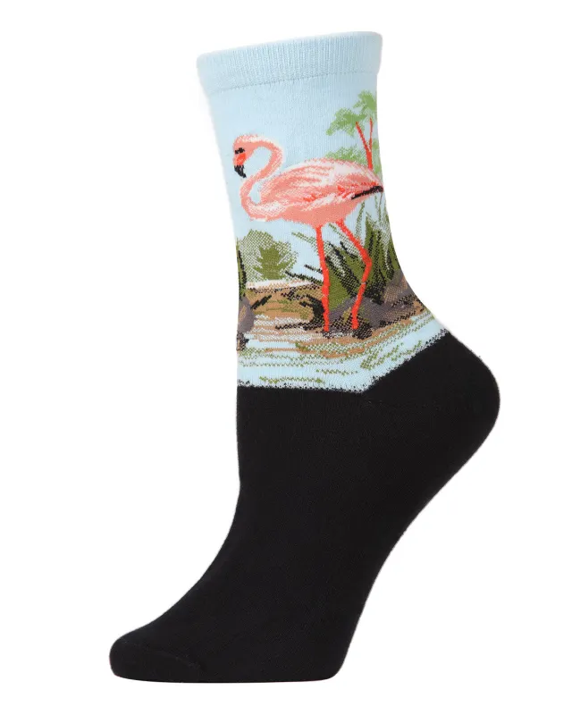Women's Flamingo Limited Edition Art Cotton Blend Crew Sock sold by MeMoi