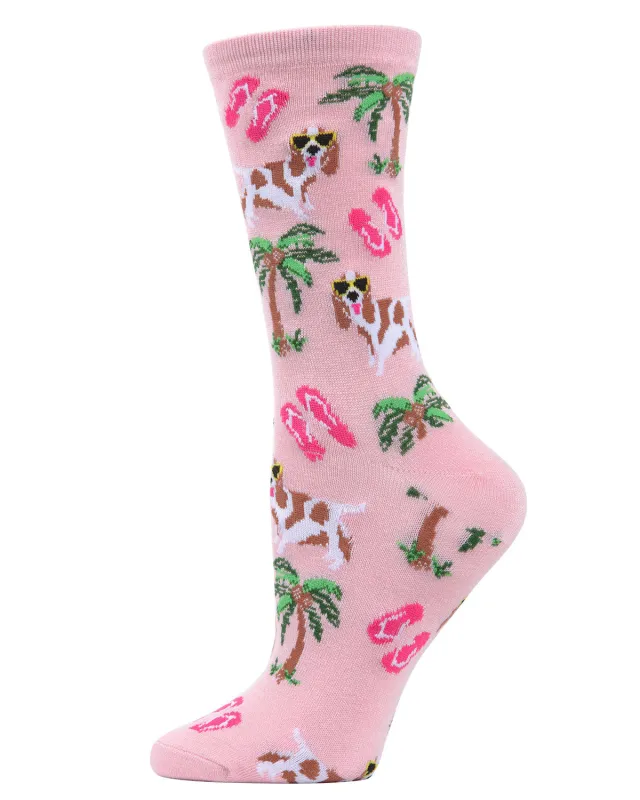Tropical Spaniel Bamboo Blend Crew Socks sold by MeMoi