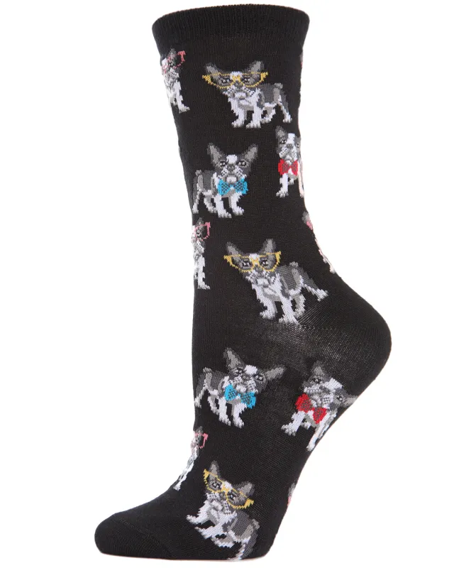 French Bulldogs Bowtie Bamboo Blend Crew Socks sold by MeMoi