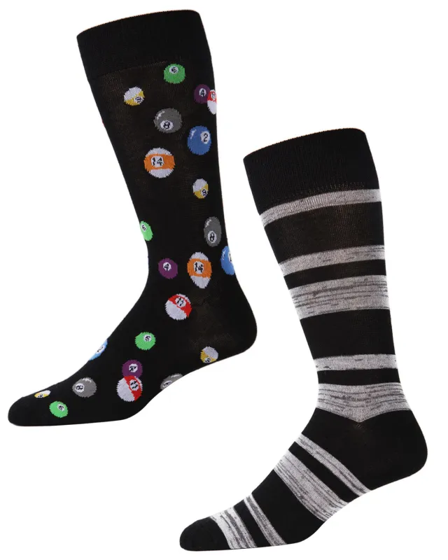 Men's 2 Pair Pack Billiard Ball Bamboo Blend Crew Socks sold by MeMoi