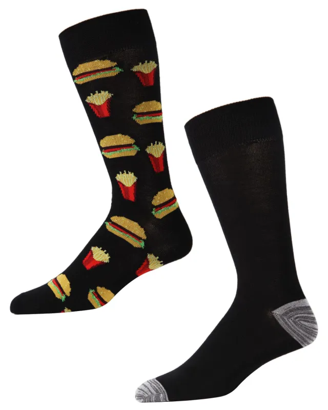 Men's 2 Pair Pack Burger and Fries Bamboo Blend Crew Socks sold by MeMoi