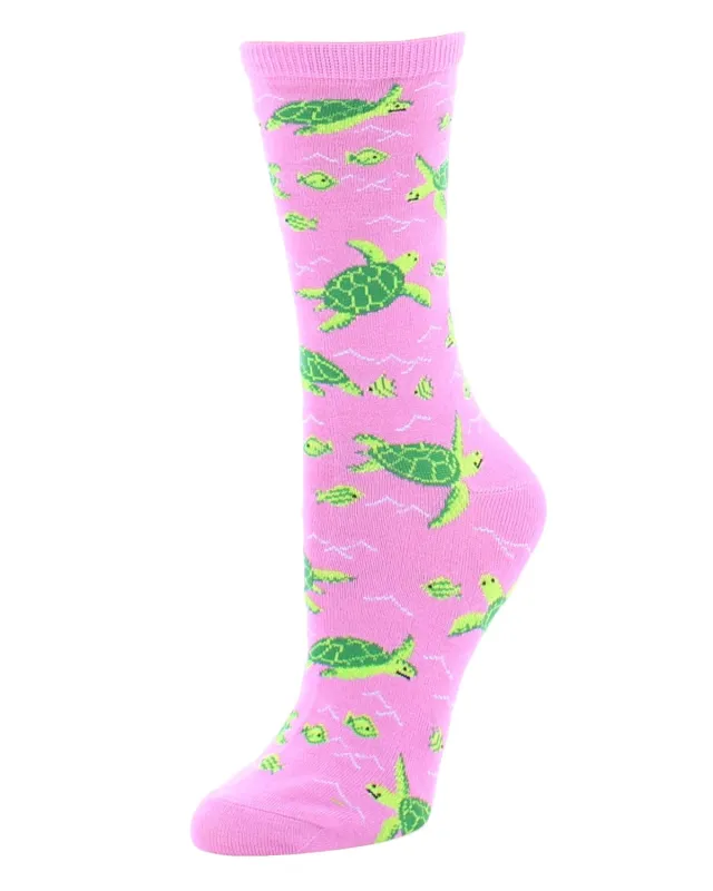 Turtle Time Bamboo Blend Crew Socks sold by MeMoi