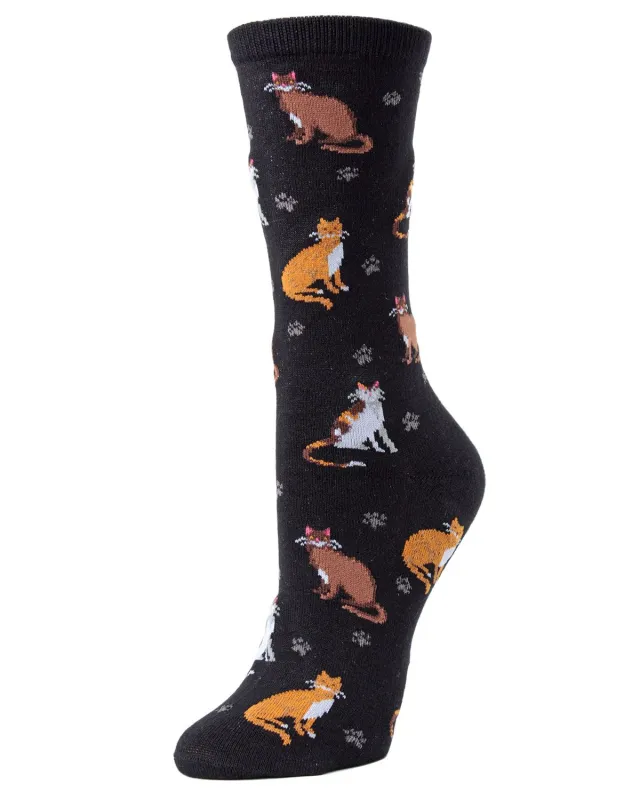 Cats & Friend Bamboo Blend Crew Socks sold by MeMoi