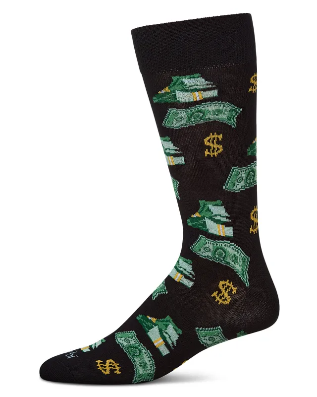 Money Bags Cash Print Bamboo Blend Men's Crew Socks sold by MeMoi
