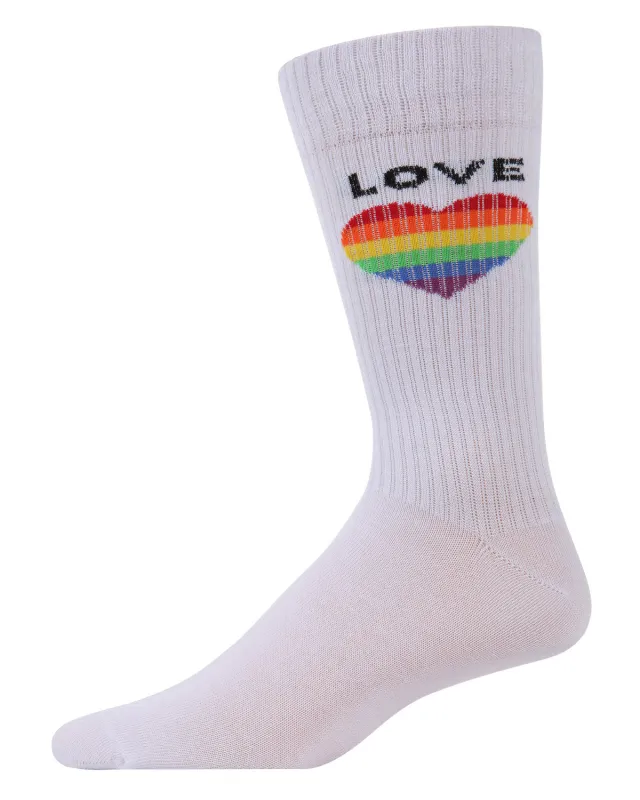 Men's Colorful Rainbow Love Heart Embroidered Crew Sock sold by MeMoi