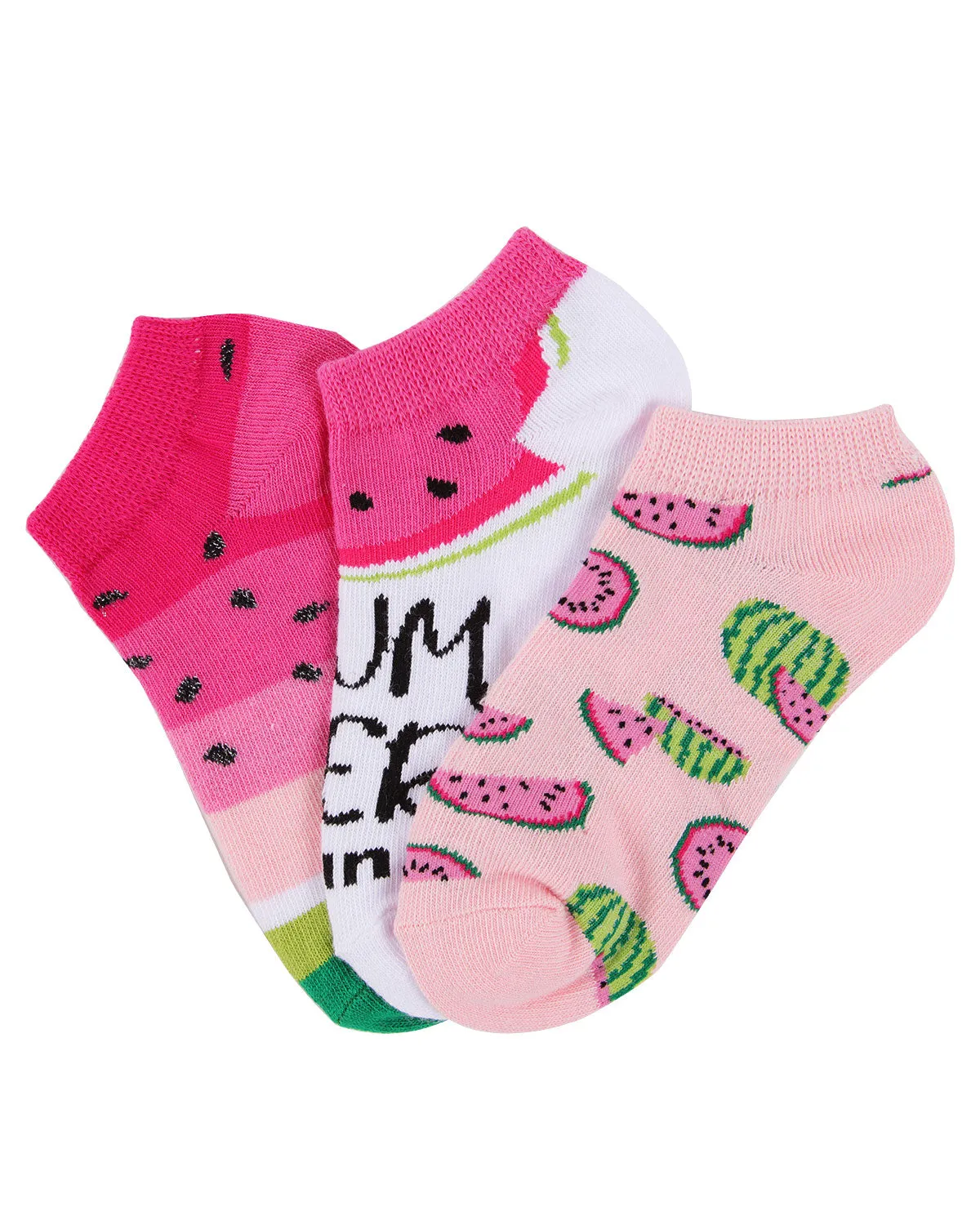 Watermelon No Show Cotton Blend Socks 3-Pack sold by MeMoi product image thumbnail 2