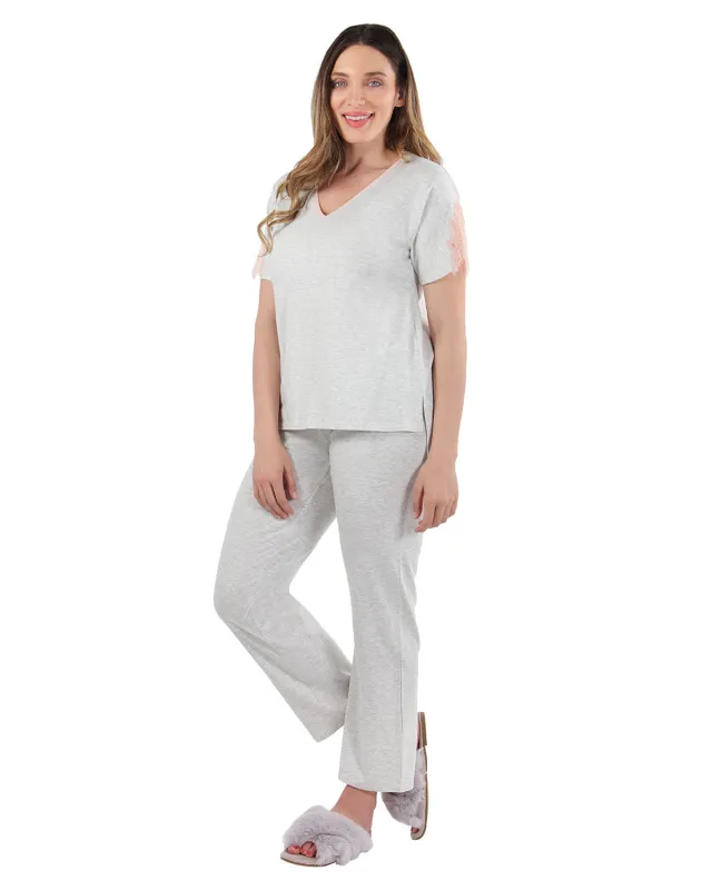 Women's Cotton Blend Lace Trim Short Sleeve Top and Pants Sleep Set sold by MeMoi