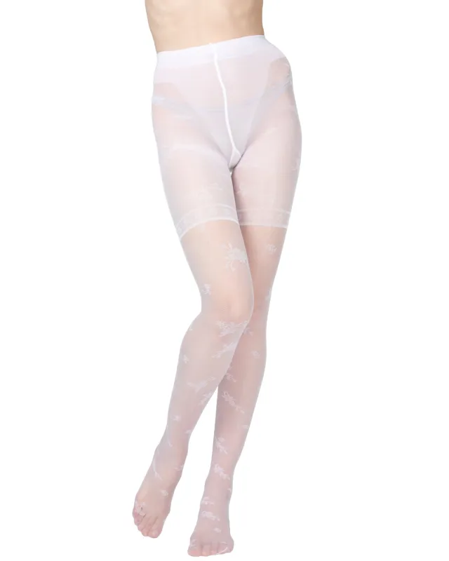 Women's Ambition Sheer Control Top Flower Pantyhose sold by MeMoi