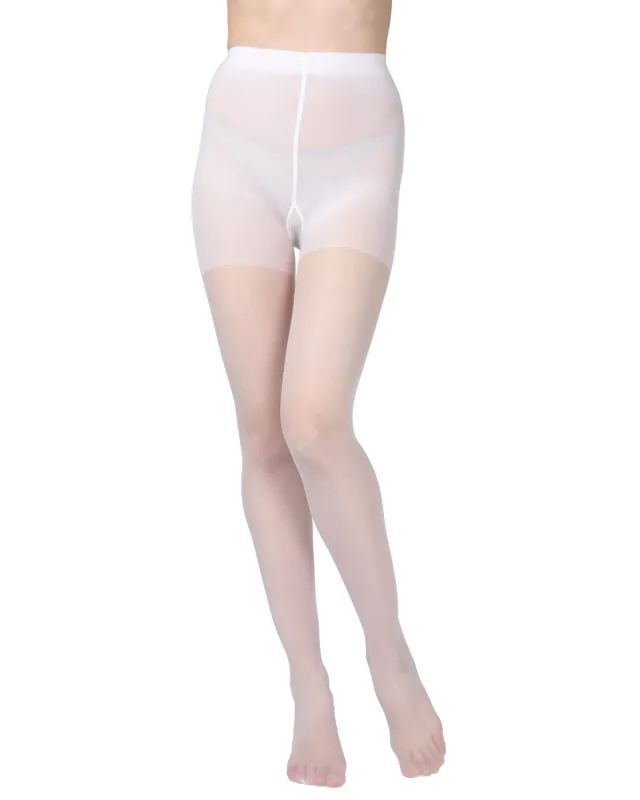 Women's Essentials White Satin Sheer Control Top 20-Denier Pantyhose sold by MeMoi