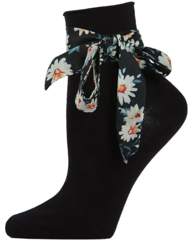 Women's Bonny Floral Ribbon Cotton Blend Anklet Sock sold by MeMoi