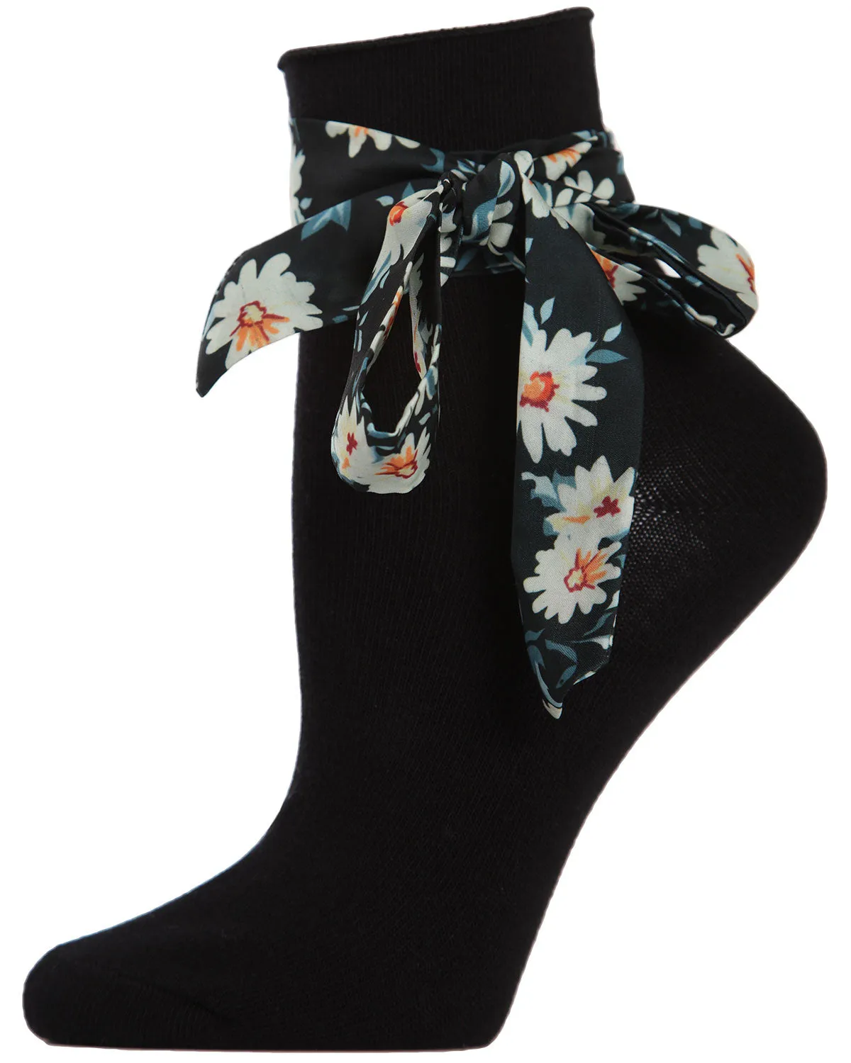 Women's Bonny Floral Ribbon Cotton Blend Anklet Sock sold by MeMoi