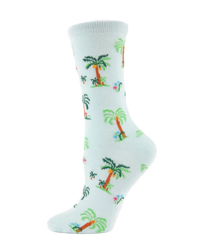 Palm Tree Paradise Bamboo Blend Crew Socks sold by MeMoi