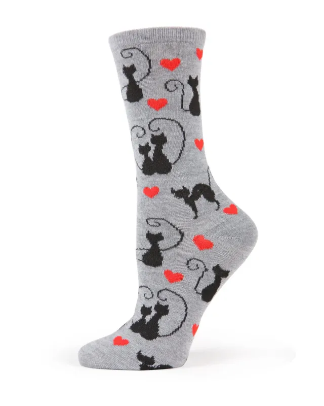 Curly Q Love Cats Bamboo Blend Crew Socks sold by MeMoi