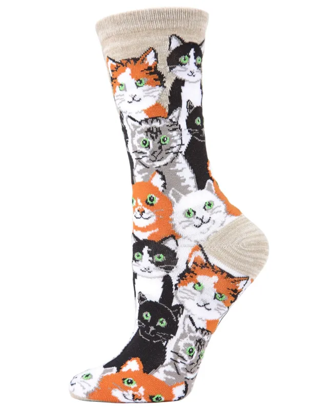 Multi Cat Club Bamboo Blend Crew Socks sold by MeMoi