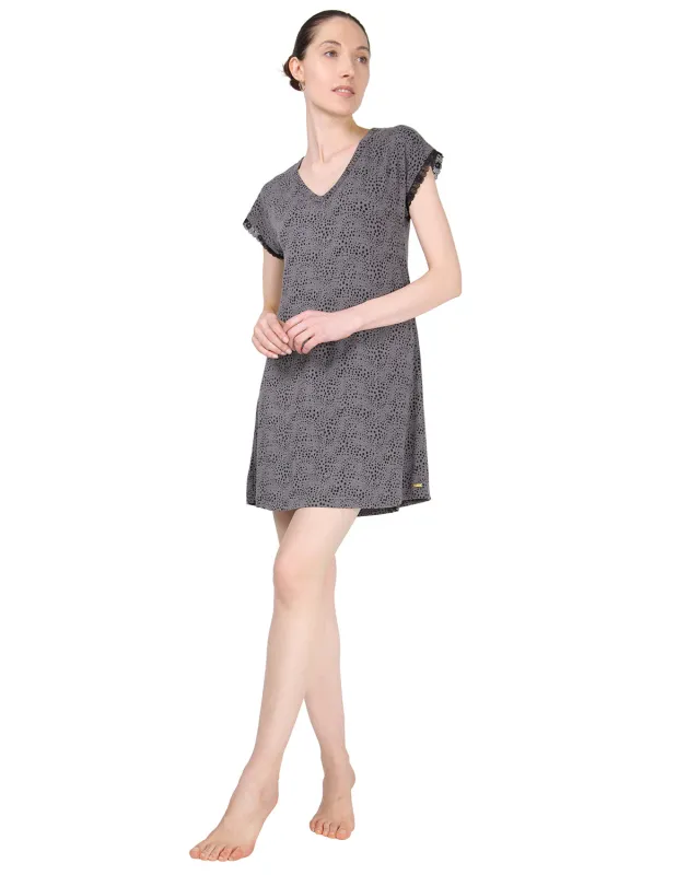 Women's Ultra-Soft Lace Trim V-Neck Animal Print Sleep Shirt sold by MeMoi