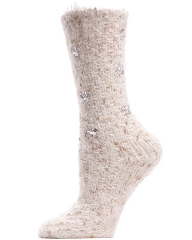 Women's Floral Rhinestone Gems Plush Crew Socks sold by MeMoi