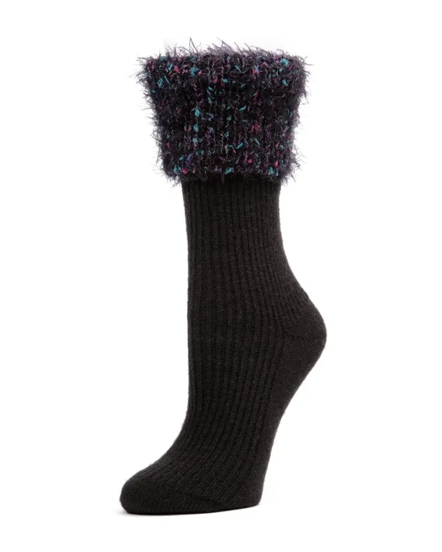 Women's Fancy Fuzz Cuff Ribbed Crew Socks sold by MeMoi