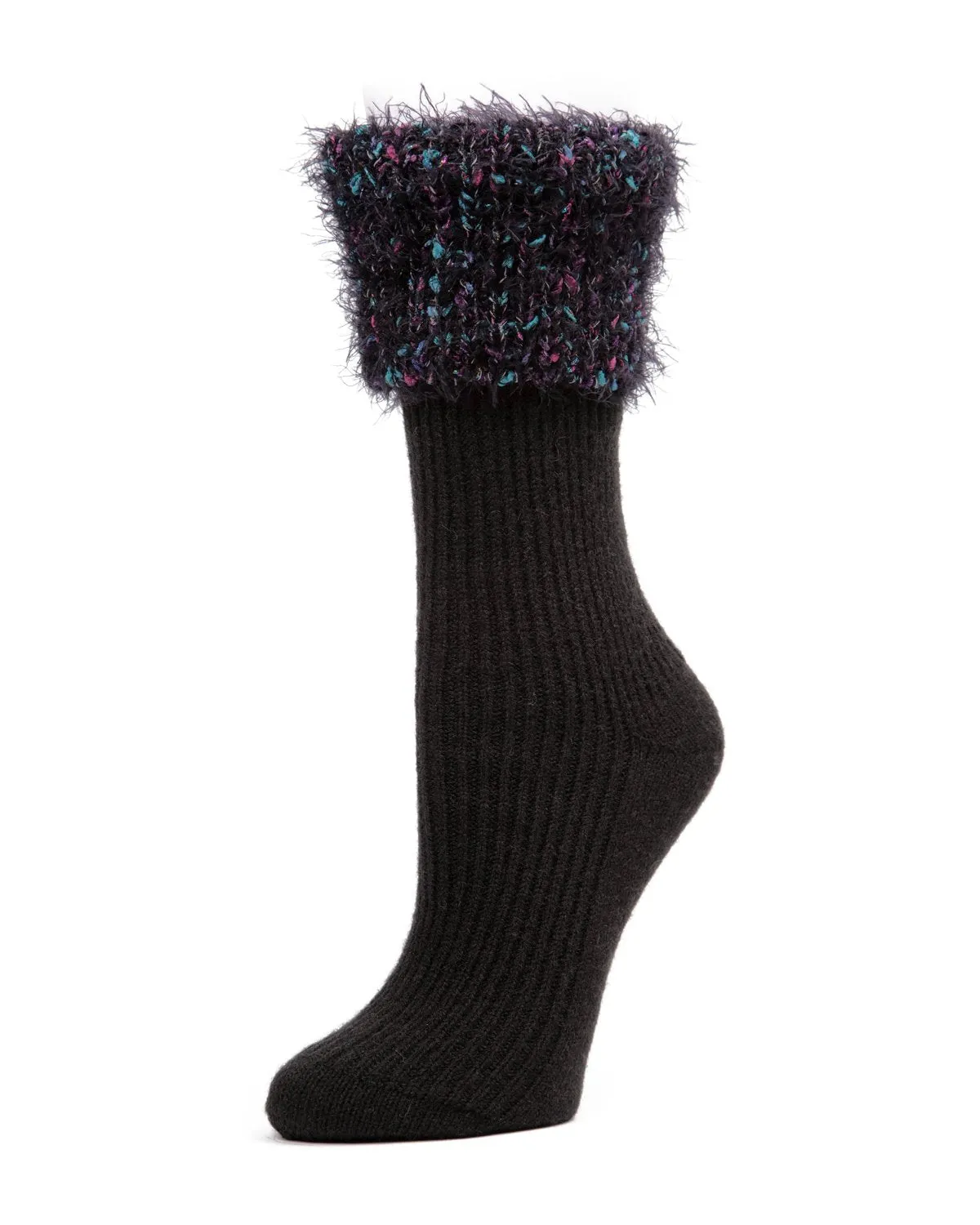 Women's Fancy Fuzz Cuff Ribbed Crew Socks sold by MeMoi