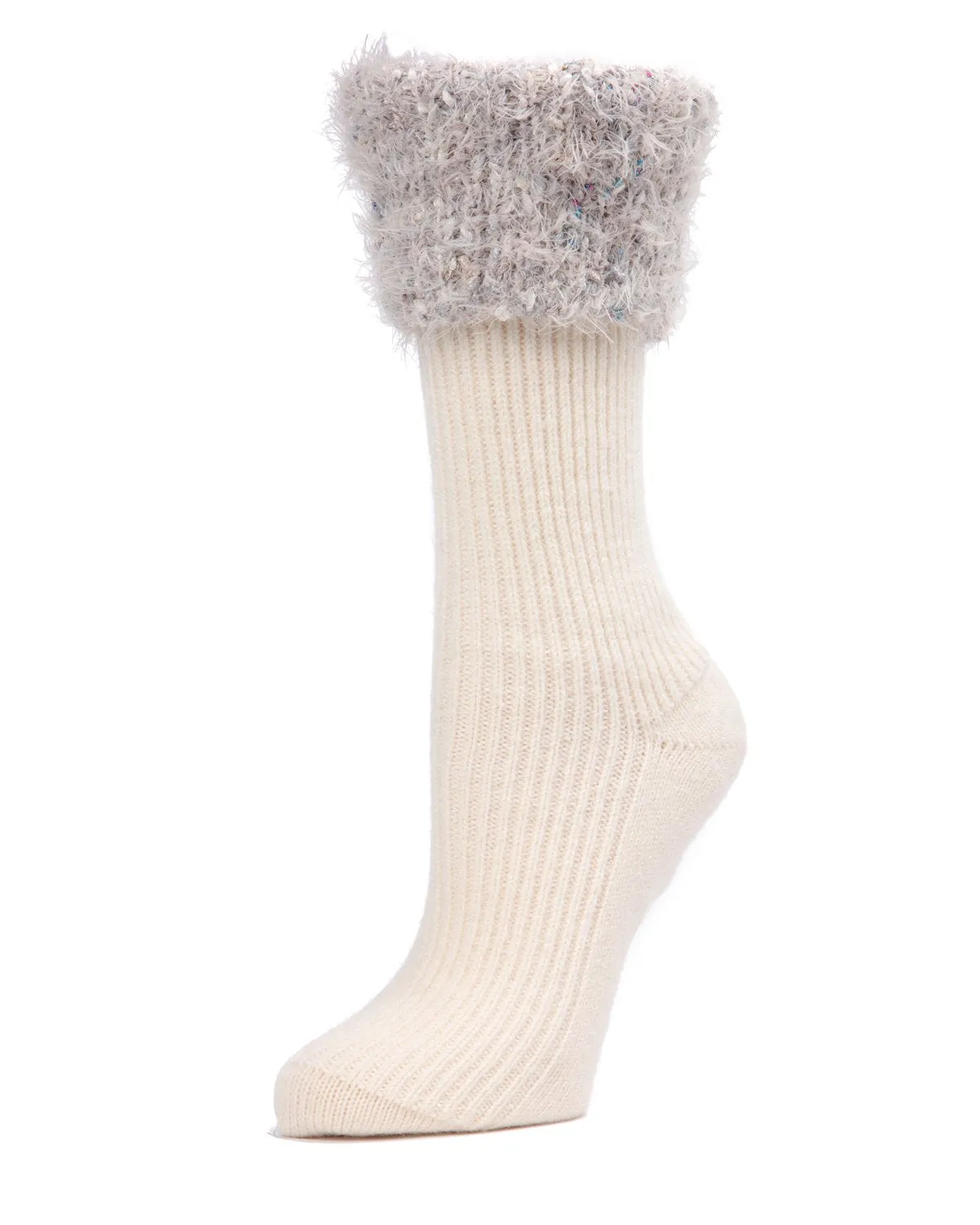 Women's Fancy Fuzz Cuff Ribbed Crew Socks sold by MeMoi product image thumbnail 2