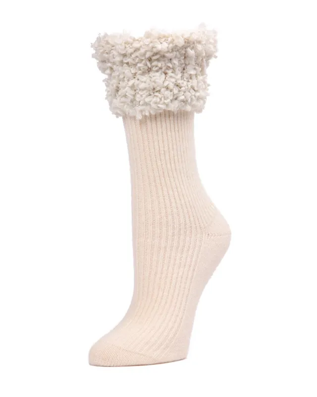 Women's Elegant Rib Cuffed Plush Crew Socks sold by MeMoi