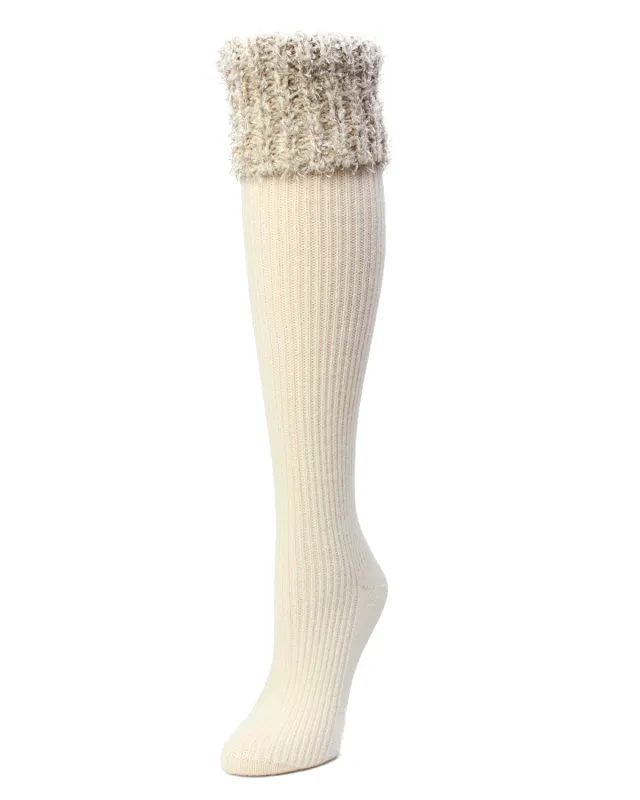 Women's Ribbed Braided Cuffed Plush Knee-High Socks sold by MeMoi