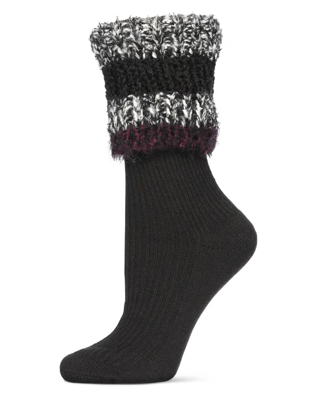 Women's Bellevue Furry Striped Cuff Ribbed Plush Crew Socks sold by MeMoi