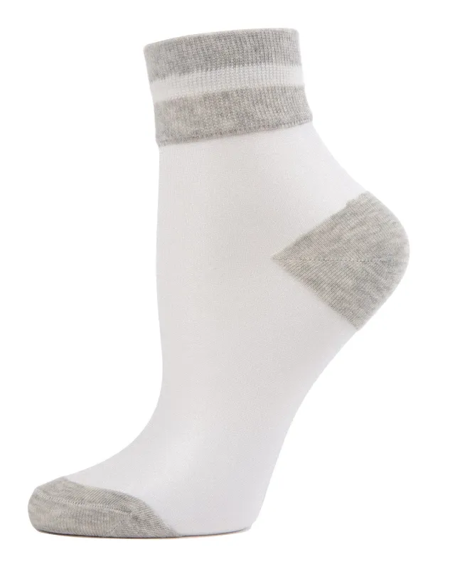 Sheer See-Through Ankle Socks with Striped Cuff sold by MeMoi