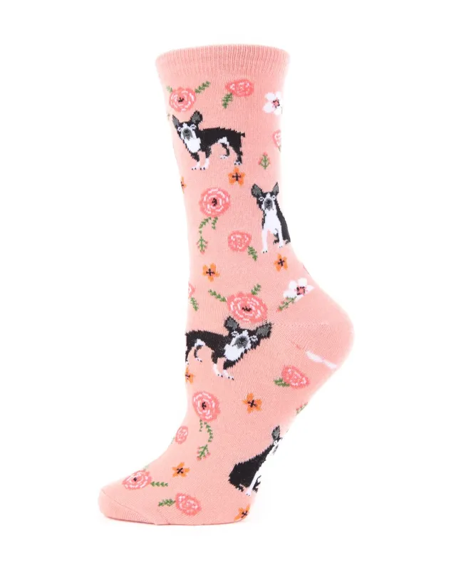 French Bulldog and Roses Bamboo Blend Crew Novelty Socks sold by MeMoi