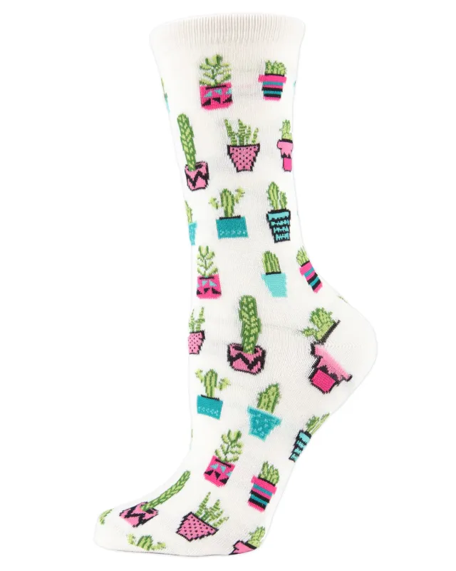 Potted Cacti Bamboo Blend Crew Socks sold by MeMoi