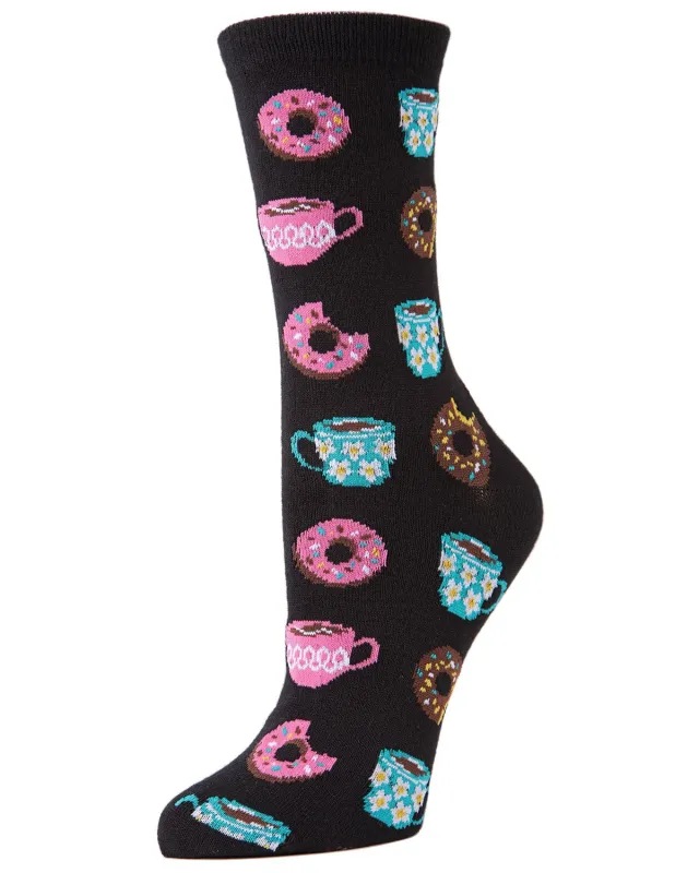 Coffee & Donut Breakfast Bamboo Blend Crew Novelty Socks made by MeMoi