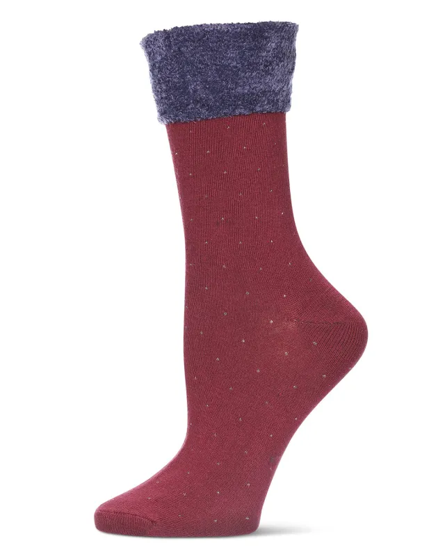 Costelle Pindot Fuzzy Cuff Cotton Blend Crew Socks made by MeMoi