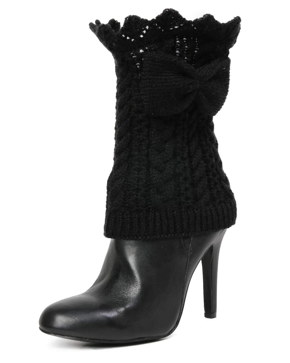 Vixen Mixed Rib Bow Detail Boot Topper sold by MeMoi