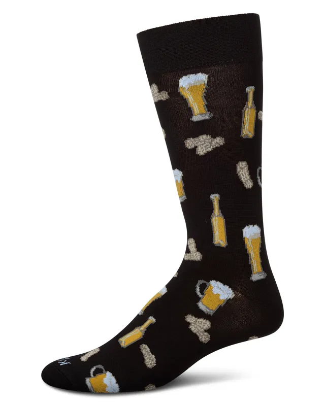 Happy Hour Beer and Peanuts Bamboo Blend Men's Crew Socks sold by MeMoi