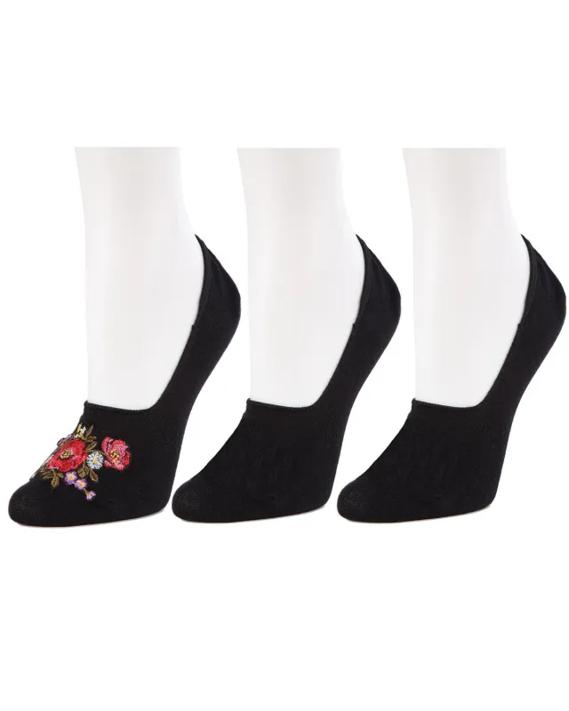 Embroidered Bouquet No-Show Cotton Blend Socks 3-Pack sold by MeMoi