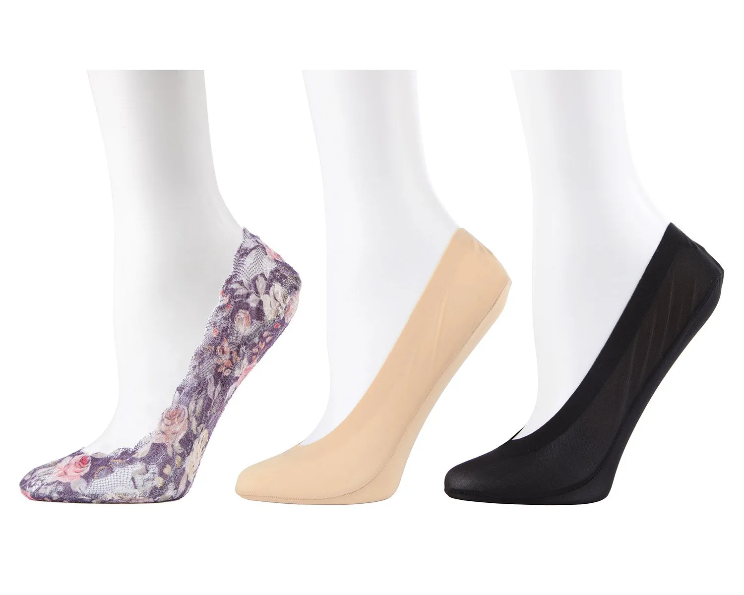 Women's 3 Pair Pack Lovely Lace No Show Liner Socks sold by MeMoi