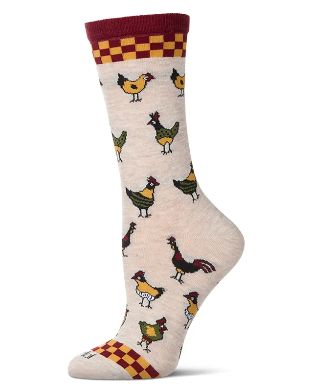 Women's "Farm Chick" Rayon Blend Novelty Crew Sock made by MeMoi