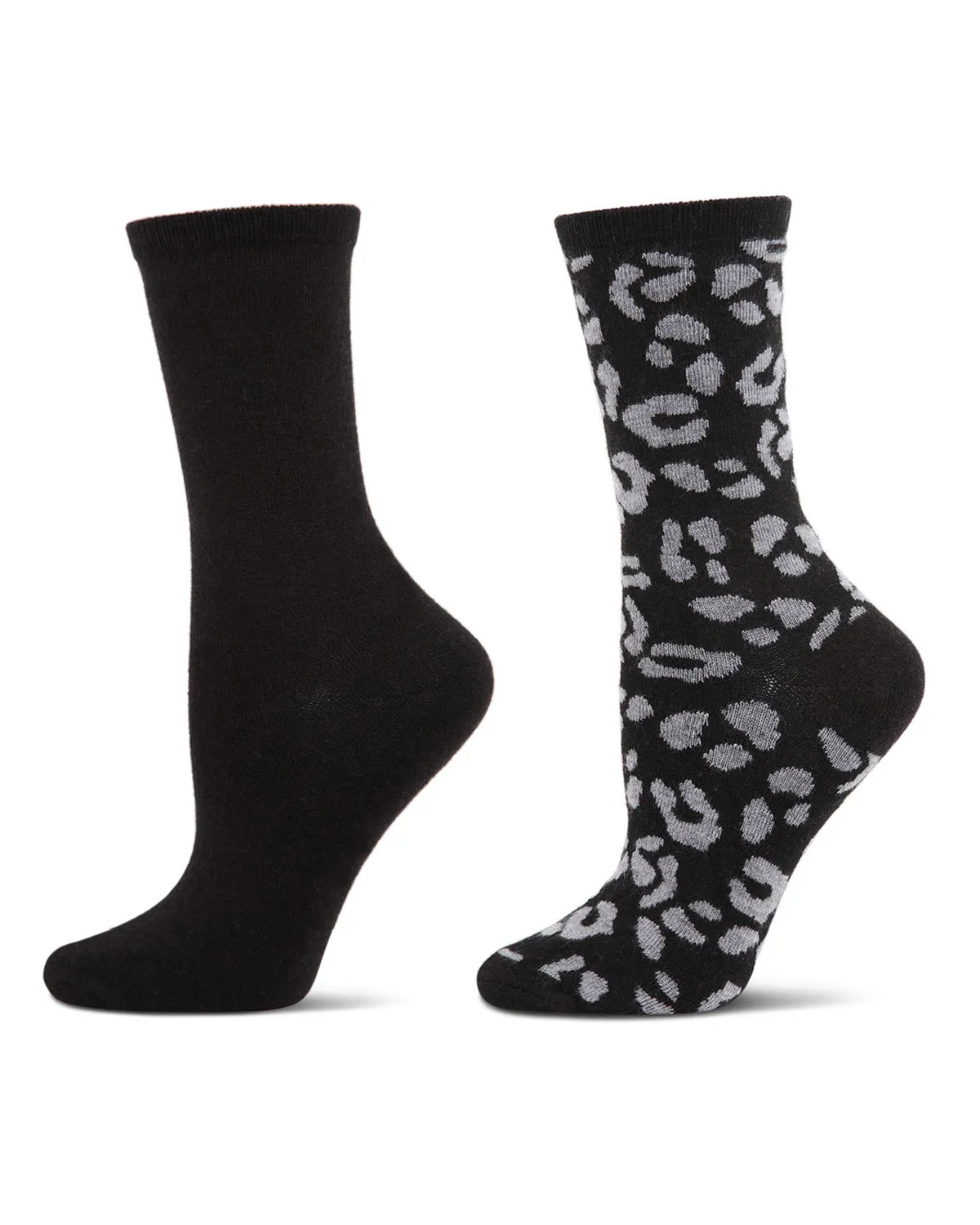 2 Pair Women's Cashmere Blend Leopard and Solid Crew Socks sold by MeMoi