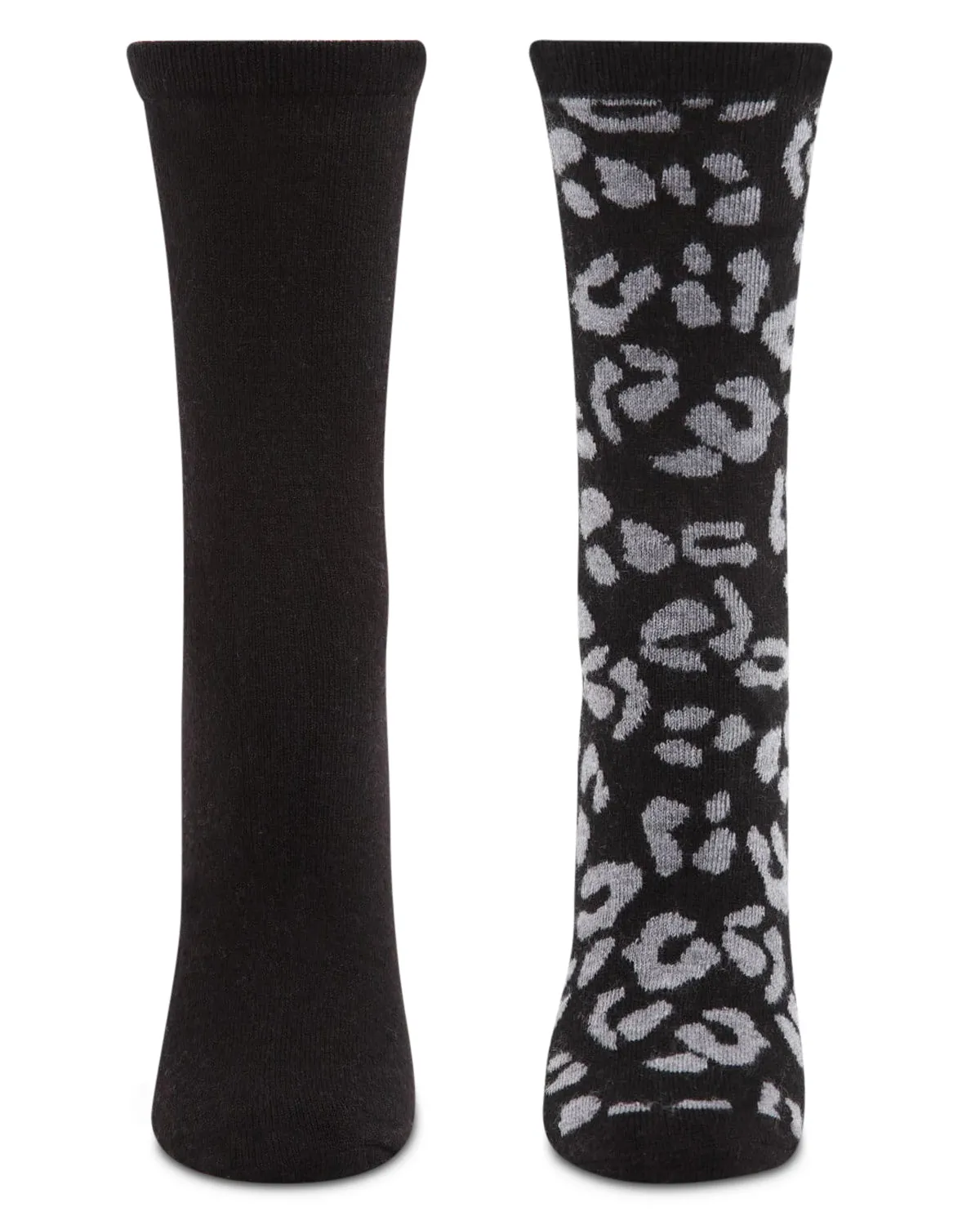 2 Pair Women's Cashmere Blend Leopard and Solid Crew Socks sold by MeMoi product image thumbnail 3