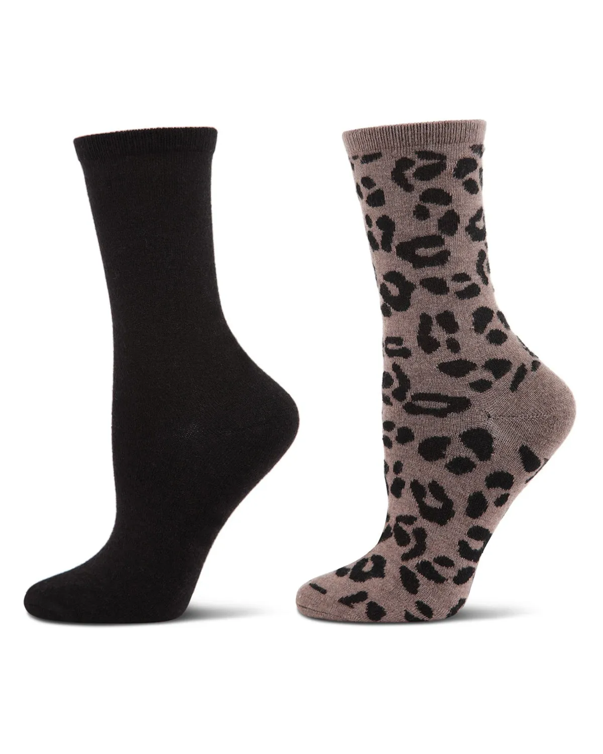 2 Pair Women's Cashmere Blend Leopard and Solid Crew Socks sold by MeMoi product image thumbnail 2