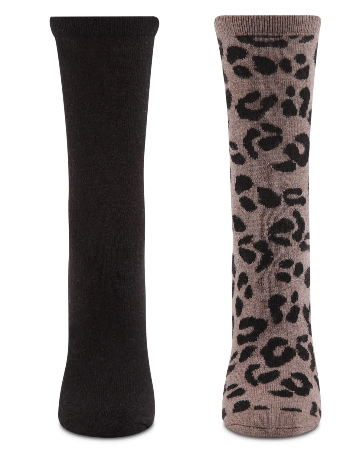 2 Pair Women's Cashmere Blend Leopard and Solid Crew Socks sold by MeMoi product image thumbnail 4