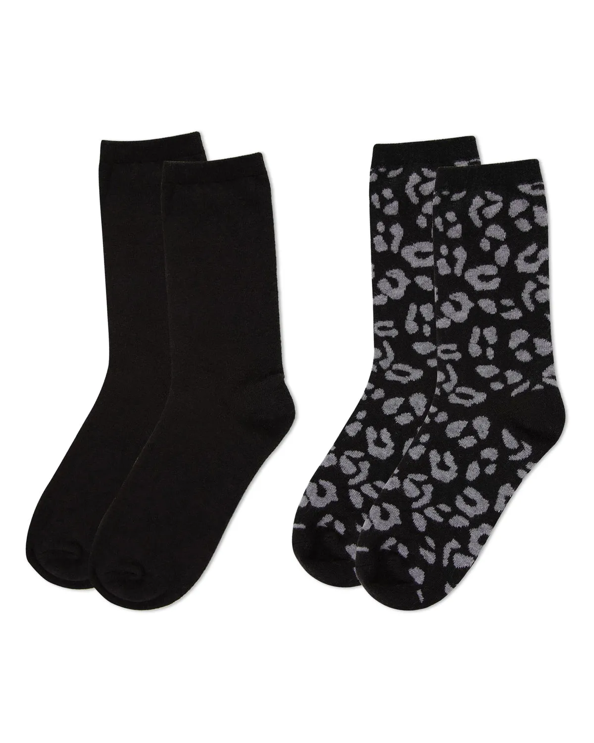 2 Pair Women's Cashmere Blend Leopard and Solid Crew Socks sold by MeMoi product image thumbnail 5
