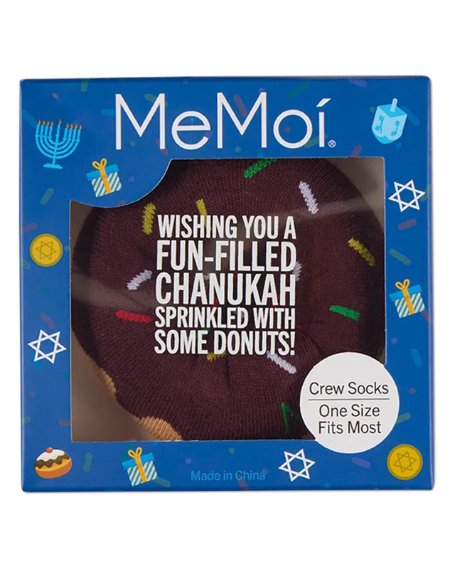 Unisex Chanukah Donut-Themed Cotton-Rich Novelty Crew Sock in Gift Box sold by MeMoi