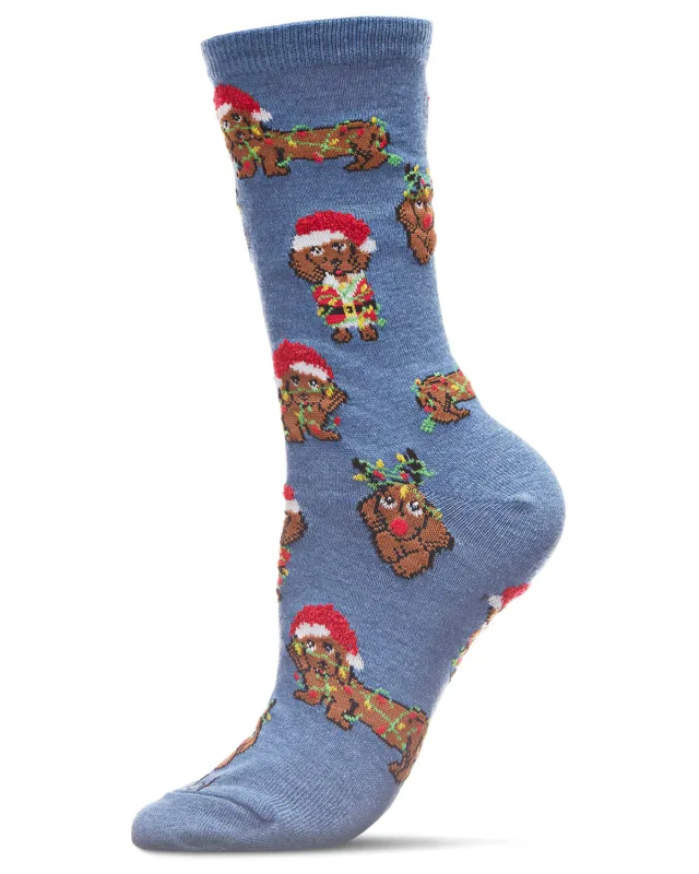 Women's Lit Dachshund Christmas Crew Socks sold by MeMoi