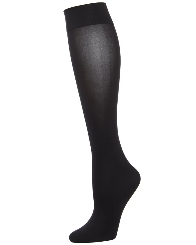 Women's Semi-Opaque Solid Black Knee High Trouser Sock sold by MeMoi