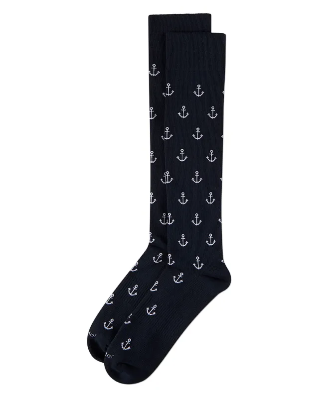 Unisex "Nautical Anchors" Cotton-Blend Graduated Compression Sock sold by MeMoi