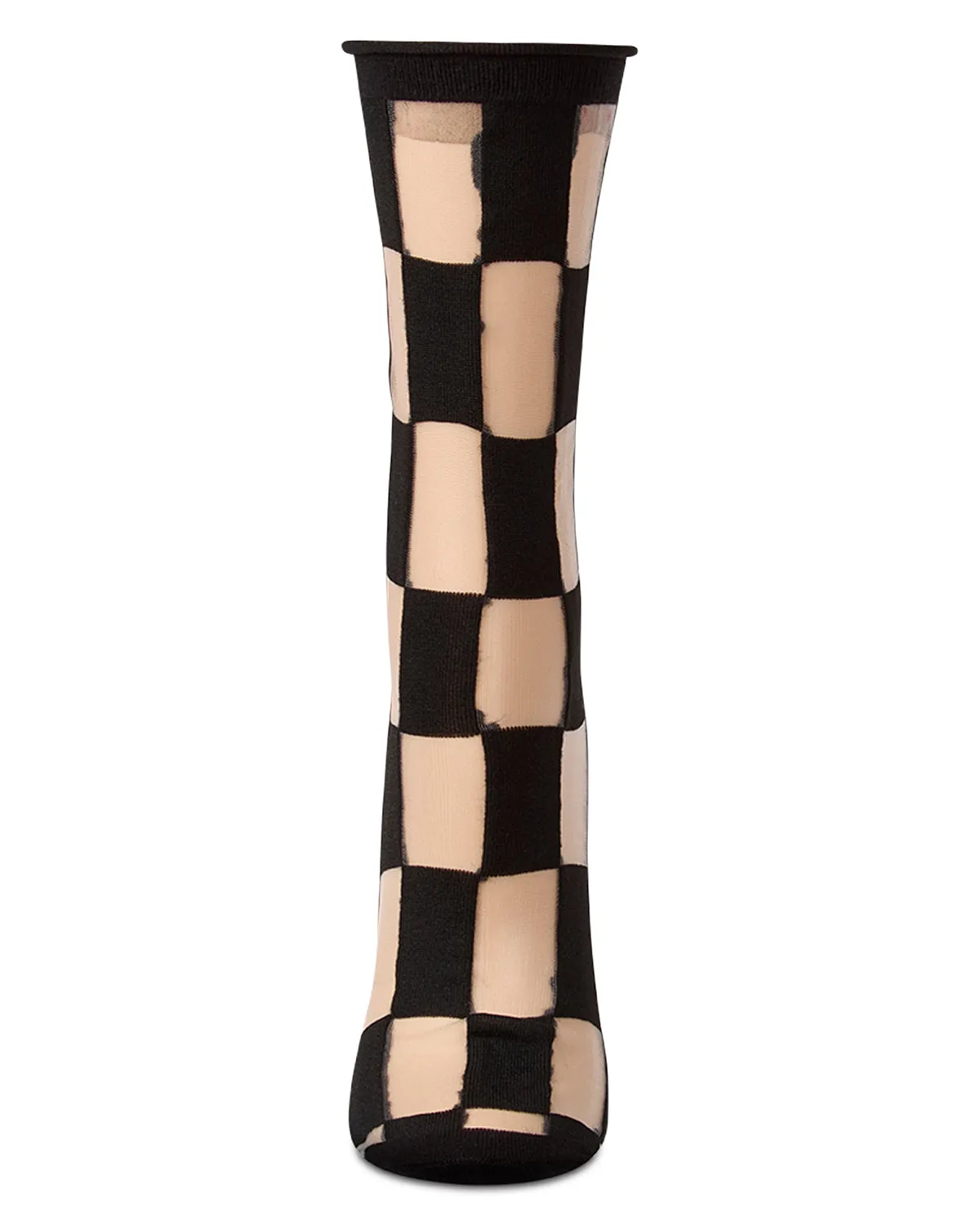 Women's Sheer Checkerboard-Pattern Cotton-Blend Crew Sock sold by MeMoi product image thumbnail 4
