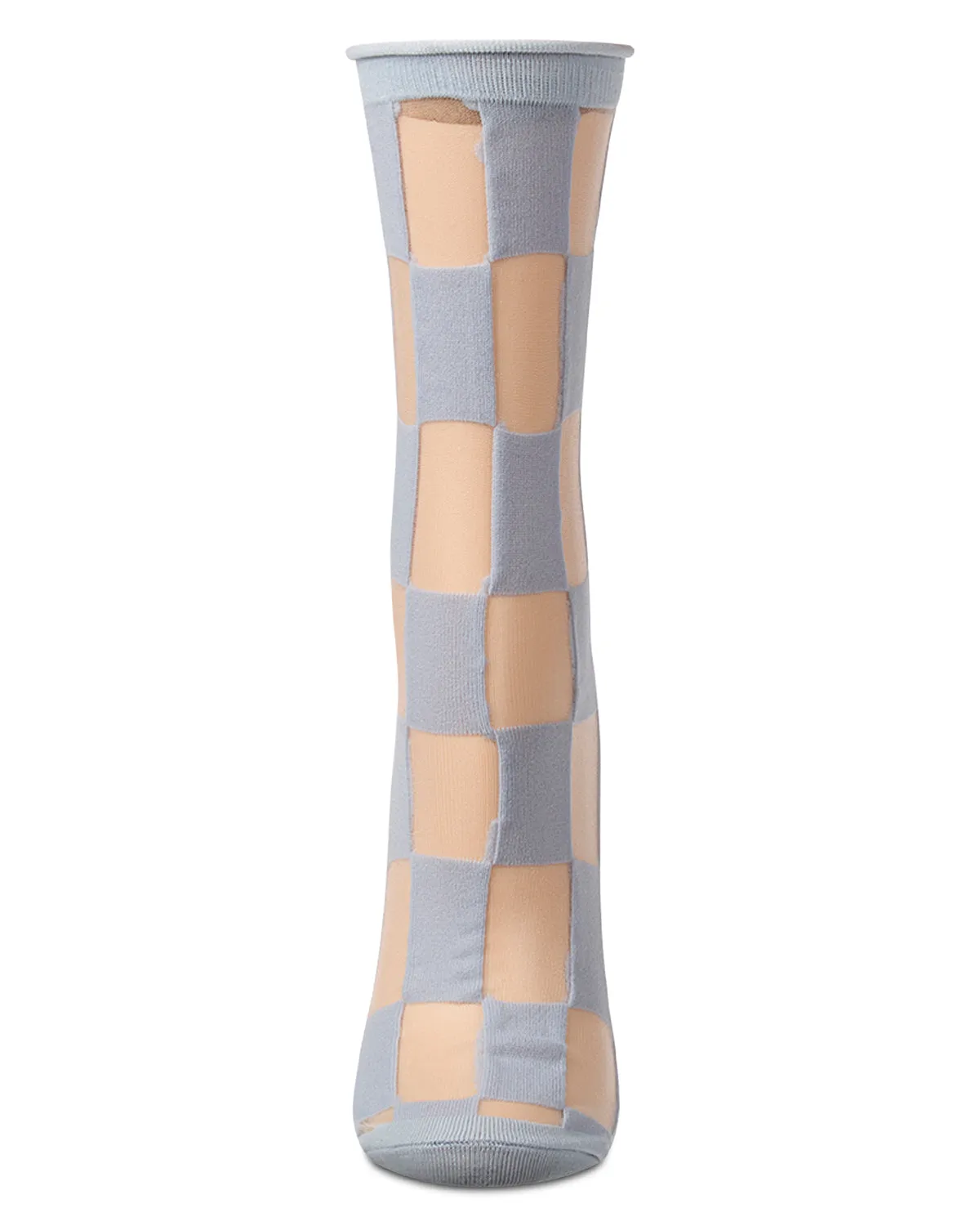 Women's Sheer Checkerboard-Pattern Cotton-Blend Crew Sock sold by MeMoi product image thumbnail 5