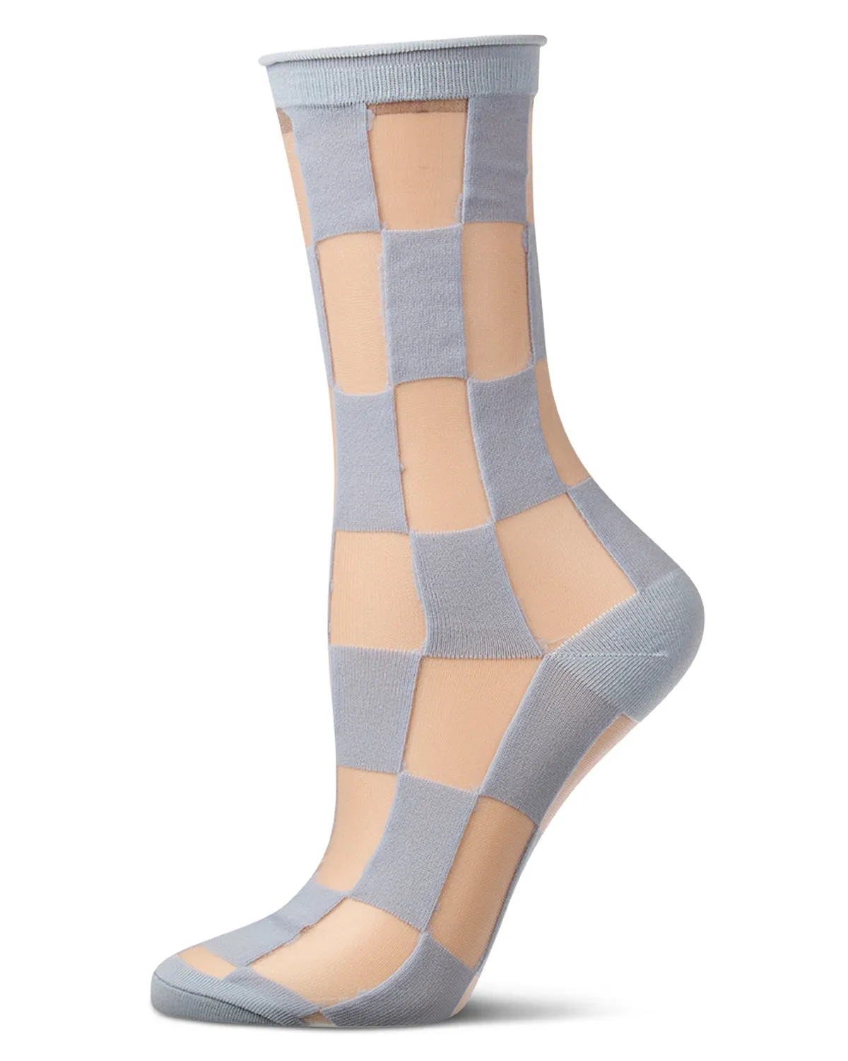 Women's Sheer Checkerboard-Pattern Cotton-Blend Crew Sock sold by MeMoi product image thumbnail 2